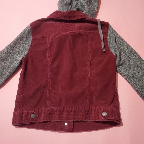 Vintage Y2k 2000s 00s Mudd Burgandy Corduroy Vest Jacket Hoodie - Picture 9 of 9